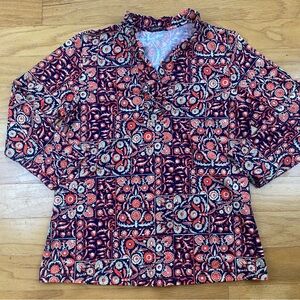 J.McLaughlin Durham Ruffle Collar Catalina Cloth Nylon 3/4 Sleeve Top Womens M